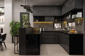 Tủ bếp màu đen ACrylic 033 - TB